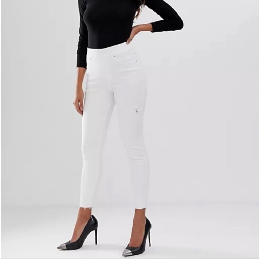Spanx High Rise Distressed White Skinny Jeans